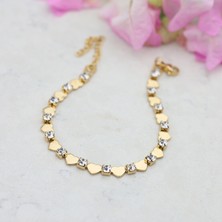 Rarossa Maya Kalp Detaylı Zirkon Taşlı Çelik Gold Bileklik