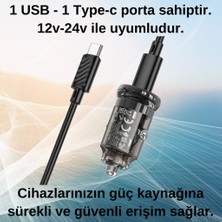 Polham Hc 30W 1xtype-C Girişli ve 1mt Type-C Totype C Kablolu Araç Çakmaklık Hızlı Şarj Aleti