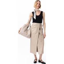 Desa Alcee Bej Kadın Uzun Deri Etek