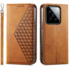 Manyi Mall Xiaomi 14 Günlük Kullanım Için Flip Case Eşkenar Dörtgen Şekli El Kayışı Standı Cüzdan (Yurt Dışından)