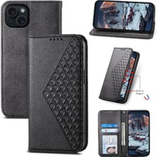 YH Mall IPhone 15 Için Flip Case Artı El Kayışı Eşkenar Dörtgen Şekli Standı Cüzdan Günlük (Yurt Dışından)