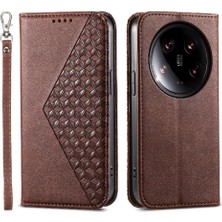 YH Mall Xiaomi 14 Için Flip Case Ultra El Kayışı Eşkenar Dörtgen Şekli Standı Günlük Kullanım (Yurt Dışından)