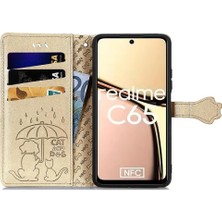 Mays Shop Realme C65 Için Flip Case Kısa Kayış Kapak Kapak Karikatür Hayvanlar Deri (Yurt Dışından)