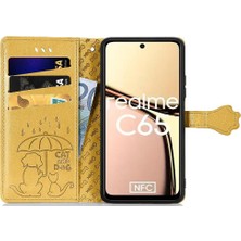 Mays Shop Realme C65 Için Flip Case Kısa Kayış Kapak Kapak Karikatür Hayvanlar Deri (Yurt Dışından)