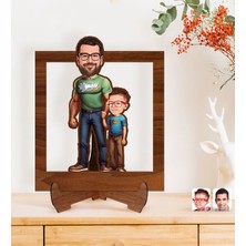 Bk Gift Kişiye Özel Baba-Oğul Karikatürlü Ahşap 3D Standlı Biblo-1, Babalar Günü Hediyesi, Babaya Hediye