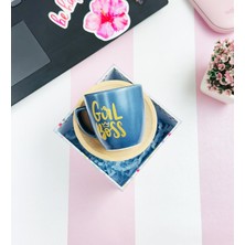 Giftmoda Özel Kutulu Girl Boss Ahşap Tabaklı Türk Kahvesi Fincanı