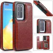 Bdt Shop Cüzdan Kılıf Için Huawei P40 Pro Çift Manyetik Toka Kart Yuvaları Pu ile (Yurt Dışından)