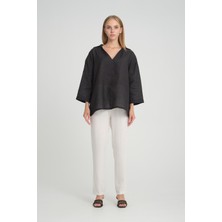 Alexander Gardi Alexandergardı V Polo Yaka Ince Keten Oversize Bluz (B24-002)