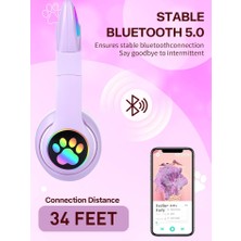 Qasul Stn-28 Kedi Kulak Kulaklık Yeni Sevimli Moda Bluetooth 5.0 Kulaklık Yüksek Ses Akıllı LED Işıklı