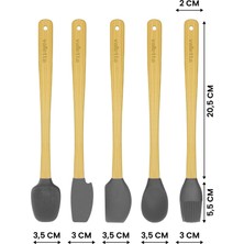 Valletta 5'li Gri Bambu Silikon Spatula Seti Uzun 26 cm