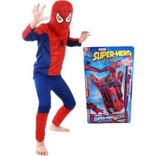 Masho Trend Parçalı Spiderman Örümcek Adam Kostümü + Spiderman Ağ Atan Eldiven - Örümcek Adam Kostüm