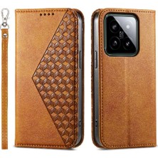 BDT Boutique Xiaomi 14 Günlük Kullanım Için Flip Case Eşkenar Dörtgen Şekli El Kayışı Standı Cüzdan (Yurt Dışından)