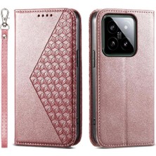 BDT Boutique Xiaomi 14 Günlük Kullanım Için Flip Case Eşkenar Dörtgen Şekli El Kayışı Standı Cüzdan (Yurt Dışından)