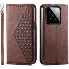 BDT Boutique Xiaomi 14 Günlük Kullanım Için Flip Case Eşkenar Dörtgen Şekli El Kayışı Standı Cüzdan (Yurt Dışından)