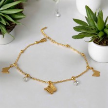 Lola Jewelry Luxury Steel Gold Renk Zirkon Taşlı Kelebekli Çelik Halhal