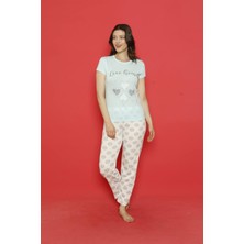 Hirazen Mavi Kalp Desenli Kısa Kollu Pijama Takımı