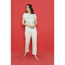 Hirazen Mavi Kalp Desenli Kısa Kollu Pijama Takımı
