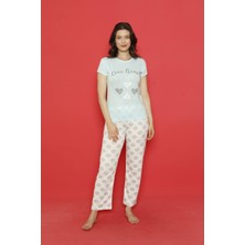 Hirazen Mavi Kalp Desenli Kısa Kollu Pijama Takımı