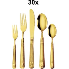 Chavin Çelik 30 Parça 6 Kişilik Gold Yemek Kaşık Çatal Bıçak Set CIN740SR