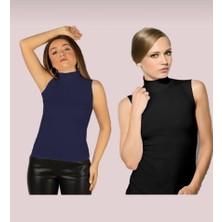 Mavimoure Kadın Sıfır Kol Yarım Balıkçı Likralı Esnek Badi 2li Body (2 Adet)