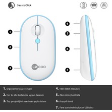 Lecoo Lenovo Lecoo WS212 Kablosuz 1600DPI 4 Tuşlu Optik Mouse Beyaz & Mavi