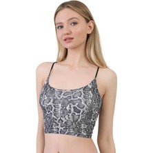 Cottonhill Desenli Mikrofiber Dokulu Ince Askılı Crop Top Büstiyer