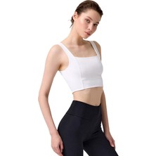 Cottonhill Krem Kare Yaka Crop Top Büstiyer %90 Polyester Hafif Tasarım ve Nefes Alabilir Kumaş