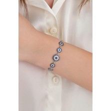 TMT Silver Gümüş Mavi Nazar Boncuklu Zirkon Taşlı Bileklik