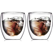 Kitchen Design Lab Yeni Tasarım Çift Cidarlı Borosilikat 250 ml Şeffaf Cam Bardak 4 Adet 2771