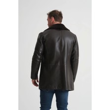 By Marki Marki  Deri Kaban, Erkek Içi Kürklü Kaban, 90 cm Uzun Kaban  Kürk Yaka, Premium Siyah