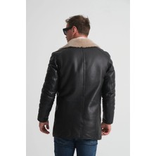 By Marki Marki  Deri Kaban, Erkek Içi Kaban, 90 cm Uzun Kaban  Yaka, Premium Siyah