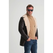 By Marki Marki Hakiki Deri Kaban, Erkek Içi Kürklü Kaban, 90 cm Uzun Kaban Hakiki Kürk Yaka, Premium Siyah