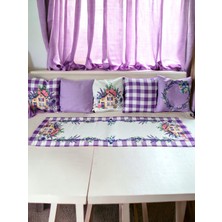 Kedi Tekstil Tasarım Kırlent ve Runner seti Lila