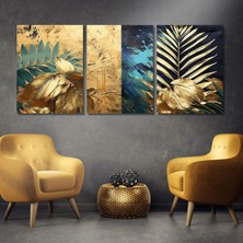 Gaagart 3'lü Kanvas Duvar Tablosu Gold Siyah Avangart Desenler