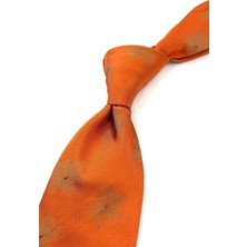 Kravatkolik Turuncu Motif Desen Italyan Ipek Kravat İK1684