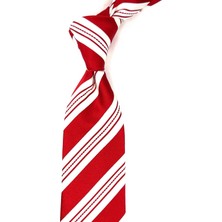 Kravatkolik Kırmızı - Beyaz Çizgi Desen Italyan Ipek Kravat İK1650