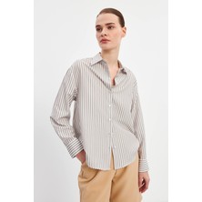 Stella Pulvis Kahverengi Oversize Çizgili Gömlek