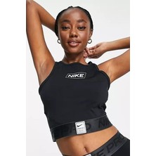 Nike Pro Dri Fıt Crop Tank Top Bra Black Kadın Grafikli Crop Atlet Bra Siyah