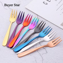 Lianghao Shopb Gökkuşağı No.3 Stili Alıcı Yıldız Sıcak 5.39'' Paslanmaz Çelik Çay Çatal Seti Metal Üç Dişli Yiyecek Pasta Çatalı Yemek Takımı Parti Restoran Için (Yurt Dışından)