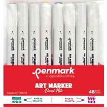 Penmark Art Marker Dual Nib Fırça Uç + Kesik Uç 48 Renk Set (Yerli Üretim)