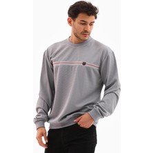 Piyera Erkek Açık Gri Renk Mare Jaker Kumaş Bisiklet Yaka Uzun Kol Gögüste Şerit Nakış Sweatshirt - 7657