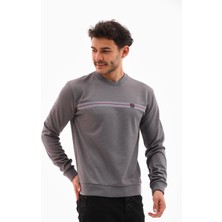Erkek Koyu Gri Renk Mare Jaker Kumaş Bisiklet Yaka Uzun Kol Gögüste Şerit Nakış Sweatshirt - 7657