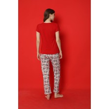 Hirazen Kırmızı Ayıcık Desenli Kısa Kollu Pijama Takımı