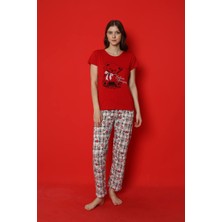 Hirazen Kırmızı Ayıcık Desenli Kısa Kollu Pijama Takımı