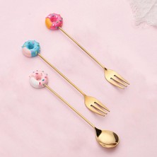 Lianghao Shopb Mavi Kaşık Stili 1 Adet Paslanmaz Çelik Donut Kaşık Çatal Karikatür Tasarımı Çocuk Kaşık Donut Kek Tatlı Çay Dondurma Meyve Çatal Çorba Kaşığı (Yurt Dışından)