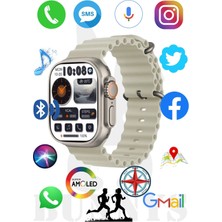 Tekno Trust Gümüş Poco X3 Uyumlu Akıllı Saat Amoled Ekran Watch 8 Ultra 49MM Hk8 Pro Max Bej 49 mm Ithalatçı Ga