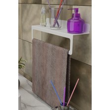 Risingmaber Beyaz Ultra Güçlü Yapışkanlı Metal Raflı Havlu Tutucu / Raf Metal Havlu Askılığı MT93BD