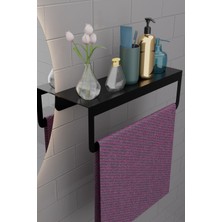 Risingmaber Metal Siyah Havlu Askısı, Mutfak Banyo Raflı Havluluk, Metal Raflı Havluluk, Havlu Tutacağı MT42SD