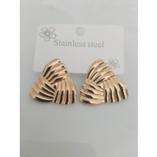 Devi Fashion Çelik Vintage Üçgen Gold Küpe