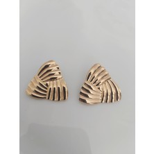 Devi Fashion Çelik Vintage Üçgen Gold Küpe